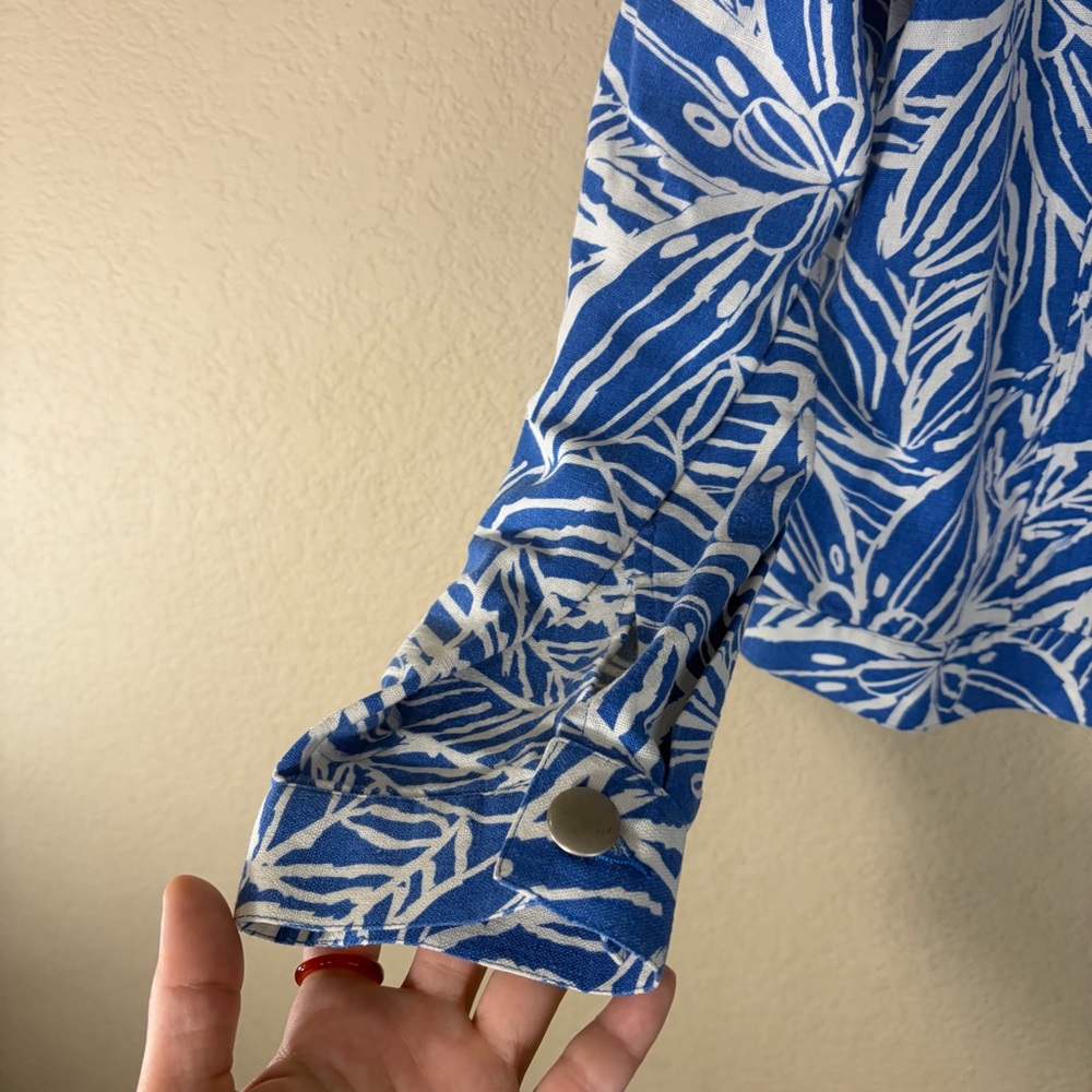 CATHERINE Stewart Blue White Elegant Florals Suit Set Top Sz XL Pant Sz L - Picture 2 of 16